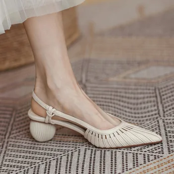 2023 Vara Femei Baotou Sandale De Moda Albă A Subliniat Deget De La Picior Gol Afară De Pantofi Sexy În Aer Liber Tocuri Joase De Mers Pe Jos Sandalias De Mujer