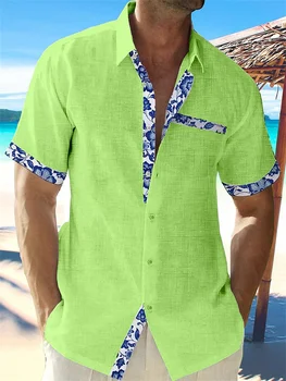 2023 Vara Mens Casual T-shirt de Moda de Lenjerie pentru Bărbați Tricou pentru Bărbați Dantela Vrac Tipărite Plaja Buzunar Maneca Scurta de Îmbrăcăminte de sex Masculin