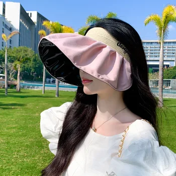 2023-coreean Pălărie de Moda pentru Femei Litere Brodate Vinil Soare, Aer de Protecție de Top palarie de soare de Vară de Călătorie Palarie de Soare Maree