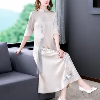 2023 îmbunătățit chineză stand de guler maneca jumătate cheongsam fusta de vara noi de zi cu zi retro liber broderie mult qipao rochie eleganta