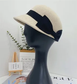 202308-XL chic ins iarna japonia grace partea bowknot lână simțit fashion street Ecvestru pălărie bărbați femei Octogonal viziere capac