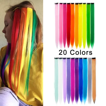 20BUC/Pachet Culoare Evidențiați Sintetice, Extensii de Par Rainbow 22inch Direct Meșe pentru Femei, Copii, Fete Roz Violet Albastru