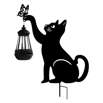 21.6 inch Agățat Solar Lanterna cu Lumina Neagra Pisica Silueta Decorative