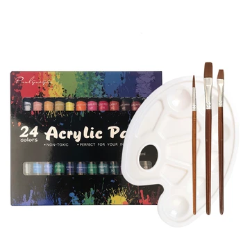 24 Culori Acrilice Vopsea Acuarelă, Pictură în Ulei cu Pensula Set de 12 ml Vopsea Tesatura de Artă pentru Card de Hârtie din Lemn