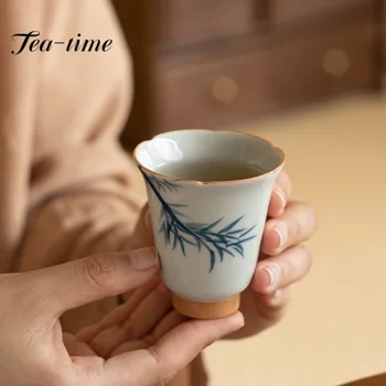 2pc/set Mână-pictat de Bambus Ceramice Cesti de Ceai Chinezesc Albastru și Alb Mici Singură Ceașcă Puer Mirosind Master Cana Kung Fu Seturi 50ml