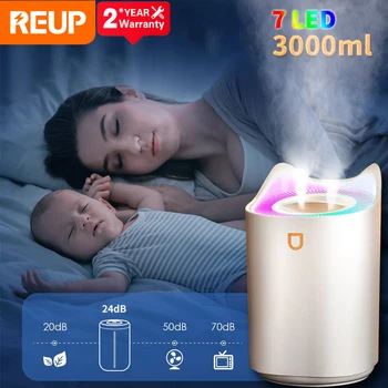 3L Umidificator de Aer, Ulei Esențial Aroma Difuzor Dublu Duza Cu Coloful LED Umidificatoare cu Ultrasunete Difuzor Aromaterapie