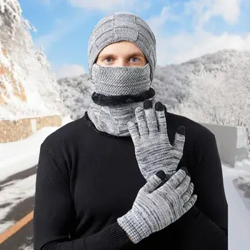 3Pcs/Set Adulți Pălărie, Mănuși Gât mai Cald Windproof Garnitură de Pluș Bărbați Femei Knit Beanie Mănuși, Eșarfă Kit Pentru Toamna Iarna