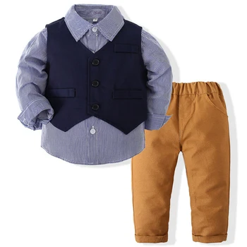 3Piece Set Primavara Toamna pentru Copii Îmbrăcăminte Copil Băiat de Tinutele de Moda Carouri Domn Vesta Costum+Camasa+Pantaloni Haine Nou-nascuti BC125