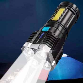 4core Lanterna Super-Luminos Reîncărcabilă Exterior Impermeabil Multi-funcția de Led-uri cu rază Lungă de lumina Reflectoarelor Baterie de Afișare COB Lumina