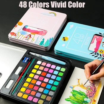 63 Buc Profesionale Vopsea Acuarelă Set 48 Culori Set De Pictura Cu Pensula Acuarela Hârtie Pigment De Artă