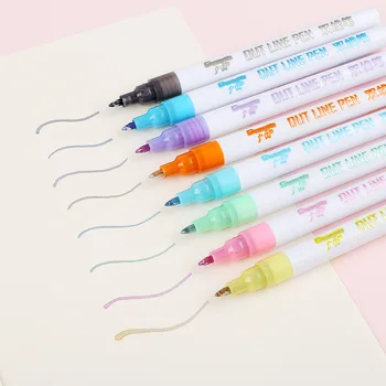 8Pcs/Set Dublu de Linii de Artă Markere Creion Contur de Culoare Felicitare Scris de Mână de Desen DIY Marker Fluorescent cu Sclipici Pentru Cadouri