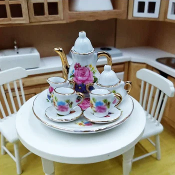 8Pcs/set 1:12 casă de Păpuși în Miniatură de luat Masa Ceai din Portelan Farfurie Ceasca Farfurie