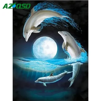 AZQSD lucrate Manual cu Diamante Mozaic Nou-veniți 2023 Animal Diamant Pictura Delfin Cruce Cusatura Broderie Luna de Artizanat Cadou