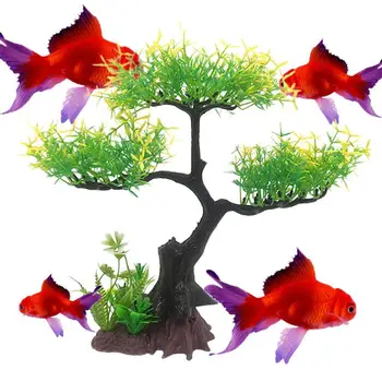 Acvariu Copac Bonsai Artificial Rezervor De Pește Decoratiuni Plante Carasi Waterscape Floare De Copac Și Iarbă Decor Acvariu Set Ascunde