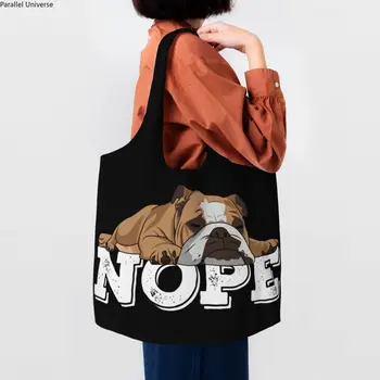 Amuzant Bulldog Francez Spune Că Nu Cumpărături Tote Pungi Reutilizabile Animale Amuzant Câine Alimente Canvas Shopper Geanta De Umar Genti Cadouri