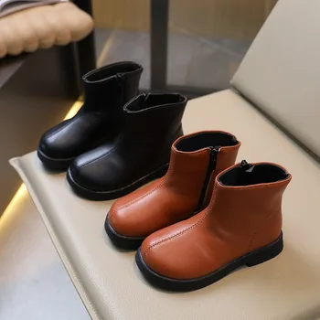 Anglia Stil Toamna Cizme de Iarna pentru Copii Fata de Epocă Negru Fete Maro Glezna Cizme Simple, Solide Ghete Pantofi pentru Copii G08152
