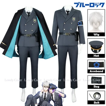 Anime Albastru De Blocare Seishiro Nagi Cosplay Costum Paza Uniforme Militare Uniforme Peruca Pălărie, Cravată Punga Centura Cămașă Pantaloni Banderola