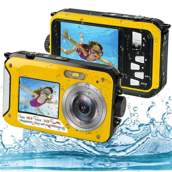 Aparat de Fotografiat subacvatic, HD 48MP Digital aparat de Fotografiat Selfie 16X Impermeabil Video Recorder anti-shake de pescuit ecran Dual Mini Camera