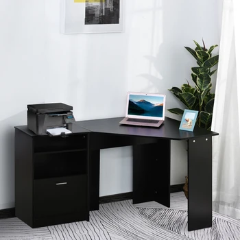 Birou de calculator cu Imprimantă Cabinet, L-în Formă de Colț de Birou cu Bagaje, Studiu de PC de Lucru pentru Biroul de Acasă,Material de calitate