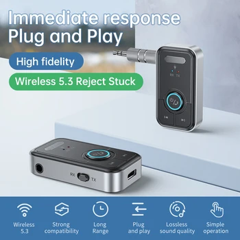 Bluetooth 5.3 AUX Wireless Adaptor Audio 2-în-1 Receptor Transmițător Jack de 3,5 mm pentru Căști cu Cablu TV Difuzoare Auto MP3 Player