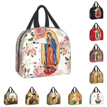 Bolsas de almuerzo aisladas de la Virgen de Guadalupe, enfriador térmico impermeabile, caja Bento de la Virgen María católica de