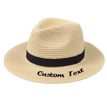 Broderii Personalizate la comandă Text Numele LOGO-ul Unisex Palarie de Soare Mare Pălărie de Paie pe Plajă în aer liber pălărie de Vară de Jazz palarie Joben