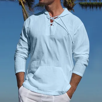 Bărbați Monofazate Culoare Tricouri Barbati Casual Plajă Tropicală Curea din Bumbac Bluze Buzunarul de Sus cu Gluga Camasa cu Maneca Lunga Topuri Pentru bărbați