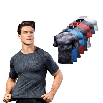 Bărbați Sport Shirt de Fitness Topuri Rezervor de Compresie Sport Haine Imprimate T-shirt de Funcționare Jogging Sport Rashguard Antrenament Tricouri