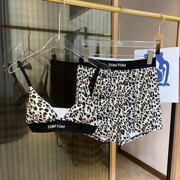 CINESSD 2023 Vara Noi Panglică Împletit Triunghi Cupa V-gât Curea de Talie Elastic Elastic imprimeu de Leopard pantaloni Scurți Pantaloni de Plajă Costum