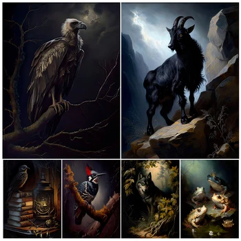 Capra Neagra,Vulturul Și Broasca Epocă Animale Arta De Perete Pădure Galerie Victorian Witchy Cameră Arta Poster De Imprimare De Decorare Neînrămate