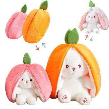 Capsuni Morcov Iepure Jucărie de Pluș Umplute Creative Sac În Fructe Transforma Copil Dragalas Iepuras de Plus Cadou de Ziua Papusa pentru Copil