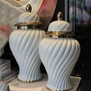 Ceramica Ghimbir Borcan Spirala Model General Poate Sigilate Rezervor de Stocare Vaza de Flori Hand-made Vaza de Portelan Decor Acasă