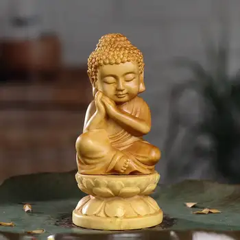Cimișir sculptură acasă meserii figura lui Buddha Shakyamuni Q versiune de mici tathagata Guanyin ceai de companie bucată de decorare camera de zi
