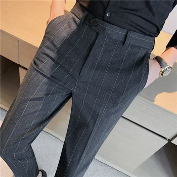 Classic Stripe Barbati Pantaloni Rochie Formale Birou De Afaceri Sociale Costum De Înaltă Calitate Streetwear Casual Creion Pantaloni De Costum