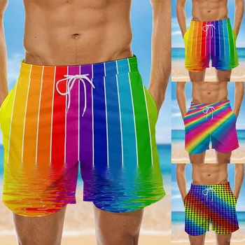 Colorate, Pantaloni Scurți De Plajă Bărbați Noutate Colorat Pantaloni Scurți De Plajă Respirabil Lega Print Mens Pantaloni Scurți Mare Mens Trunchiuri De Înot De Dimensiuni Mici