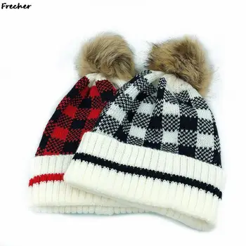 Confortabil Cald Capace 2023 Familie Pălării De Iarnă Carouri Lână De Tricotat Pălărie Moș Crăciun Căciuli Pompom Hairball Articole Pentru Acoperirea Capului