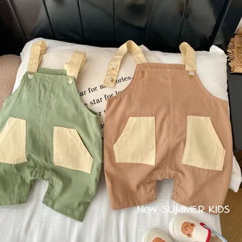 Copii Pantaloni De Moda Bretele 2023 Vara Baieti Stil Coreean Mozaic De Culoare Salopete Fete Casual Simplu Dulci Copii Pantaloni Scurți