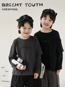 Copii Scrisoare Simplă Gât Rotund Pulover Casual T-shirt Toamna Băieților de Moda de Top