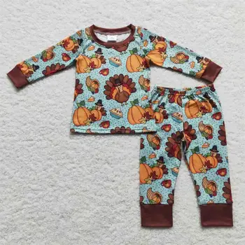 Copii en-gros Costum de ziua Recunostintei pentru Sugari turcia Set Copii Placinta de Dovleac Copilul baietel Toamna Pijamale Mâneci Lungi Tricou Pantaloni