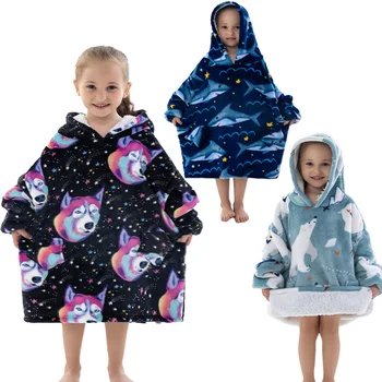 Copilul Băieți și Fete Acasă de Absorbție Halat de baie cu Fleece Îngroșat Pulover Vrac dintr-O bucata Pijama în aer liber Tricou