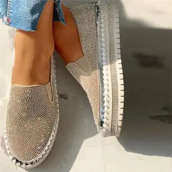 Cristal Adidasi Pantofi pentru Femei 2023 Apartamente Rhinestone Bling Cusut Platforma Mocasini Casual, Confortabil de sex Feminin