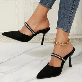 Cristal Curele Stiletto cu Toc Sandale Femei Subliniat Toe Tocuri inalte Elegante Catâri Femeie Alunecare pe Lux Designer de Pantofi de Partid 42