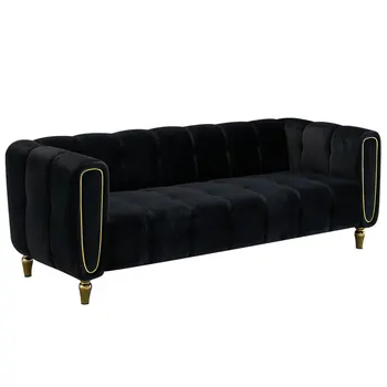 Culoare negru Modern, Canapea de Catifea 83.07 inch Usor de asamblat Moale si confortabil pentru interior, mobilier camera de zi