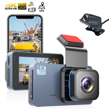 DVR auto 4K+1080P Dashcam WiFi GPS Vehicul Camera 2160P Video Recorder Dual Lens retrovizoare Parcare Monitor Cutie Neagră Viziune de Noapte