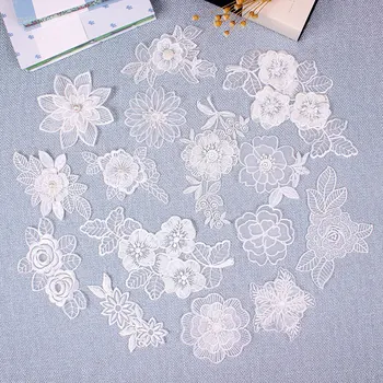 Dantelă Patch-Uri Brodate Alb Transparent Organza Flori Fluture Aplici Pentru Îmbrăcăminte Dungi Pe Haine Diy