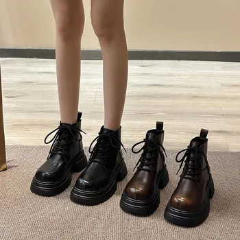 Dantelă Sus Cizme Pentru Femei Tocuri Inalte Rotund Toe Pantofi De Toamnă Cizme-Femei Saboti Platforma Stilet Glezna Rock 2023 Cauciuc Doamnelor Lolita S