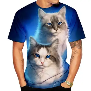 De vară pentru Bărbați și Femei T-shirt Pisica Drăguț de Imprimare 3D Distractiv Animal Print Echipajul gât cu mâneci lungi de Top