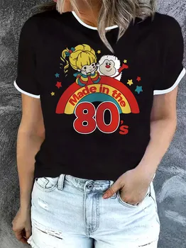 Desene animate de Imprimare Crewneck T-shirt, Liber Casual cu Maneci Scurte de Vară de Moda de Top, îmbrăcăminte pentru femei