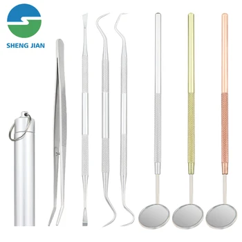 Din Oțel Inoxidabil Dentist Curat Instrumente Dentare Oglindă Dublă Sondă Secera /Sapa Dinte Curat Instrument Dentar Produse De Îngrijire Orală