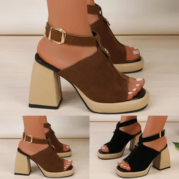 Doamnelor Moda Vara Solid Suede Sandale pentru Femei Pană Lățime Sandale pentru Femei 10w Femei Boem Sandale cu Toc mic